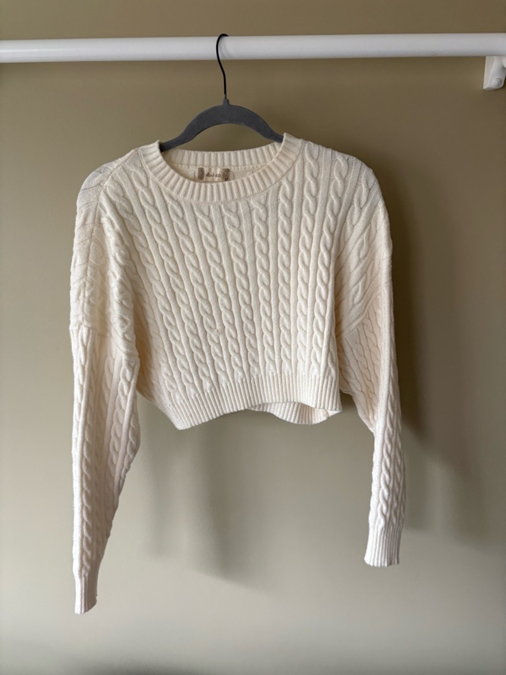 Altar'd State Cream Cable Knit Cropped Crew Sweater